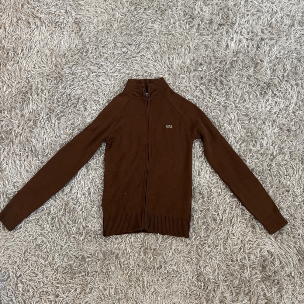 Lacoste Brown Zip Up Sweater